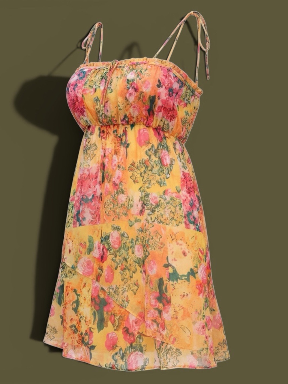 Honey Plum “Adventure” Dress. Tie Shoulder Babydoll Style in Floral. NWT